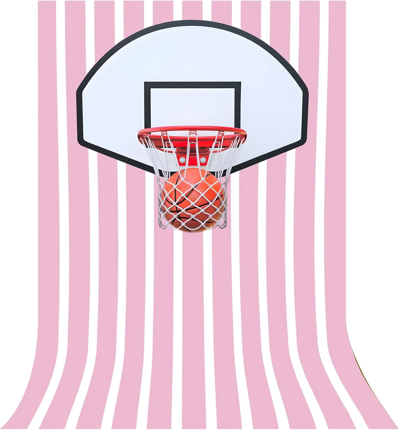 Basketball Photo Backdrop Sports Wall Tapestry Sneaker Photography Background Pink and White Stripes Themed Birthday Party Decorations Banner for Teen Girls, 5x7ft