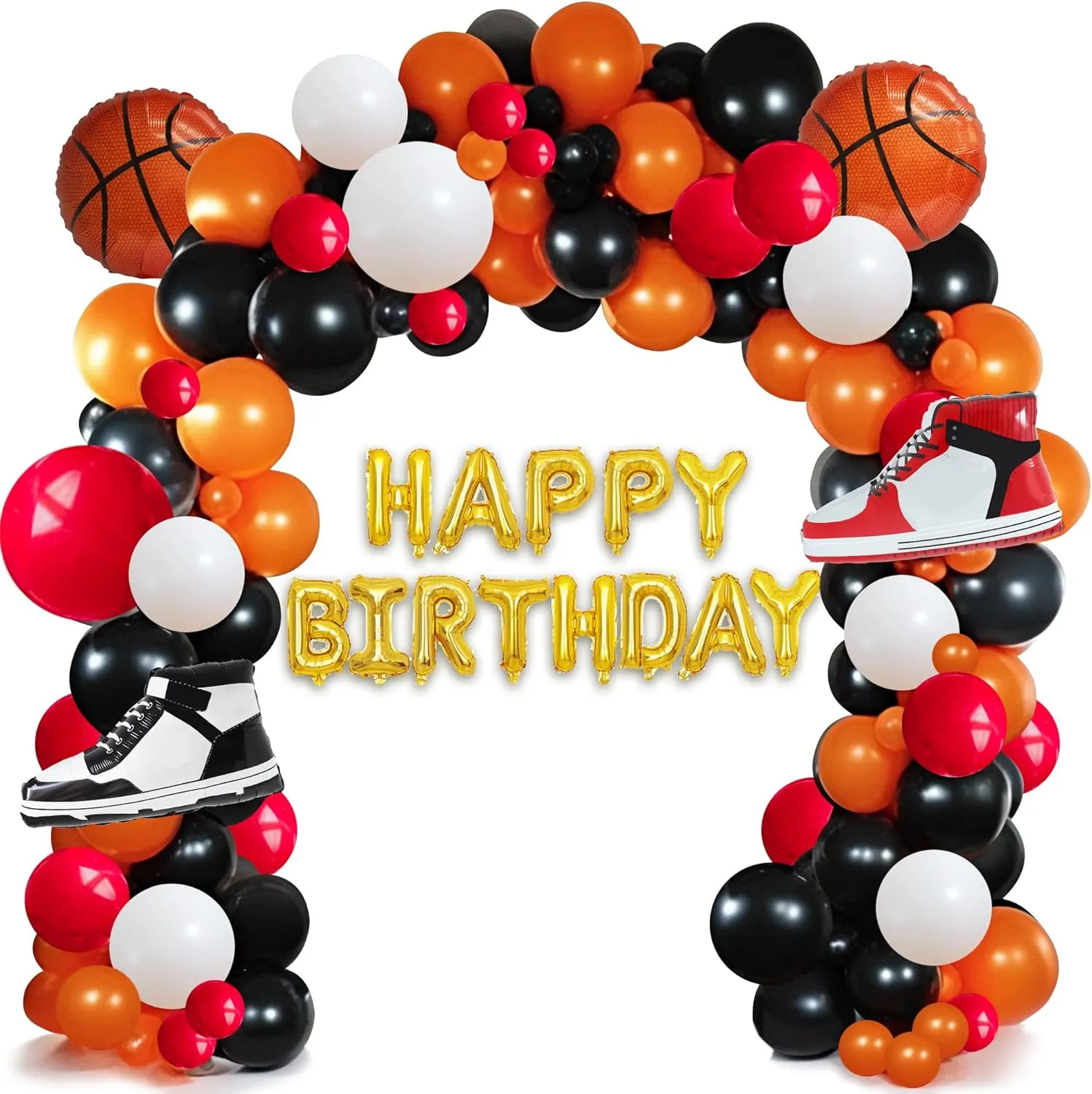 Basketball Sneakers Foil Balloon White Black Red Orange Latex Balloon Arch Wreath Kit Boy Girl Birthday Baby Shower Sports Theme Party Decoration (142pcs)