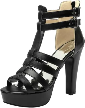 BEAUPAS Women's Block Heel Platform Peep Toe Ankle Boots Chunky High Heel Ankle Strap Booties Buckle Gladiator Sandals