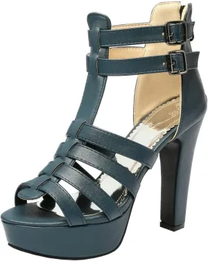 BEAUPAS Women's Block Heel Platform Peep Toe Ankle Boots Chunky High Heel Ankle Strap Booties Buckle Gladiator Sandals