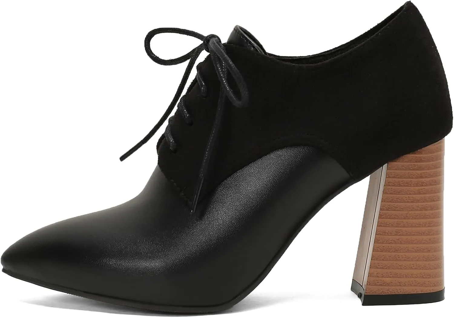 BEAUPAS Women's Lace Up Heeled Oxford Pointed Toe Chunky High Heels Pumps Block Heel Closed Toe Vintage Dress Shoes