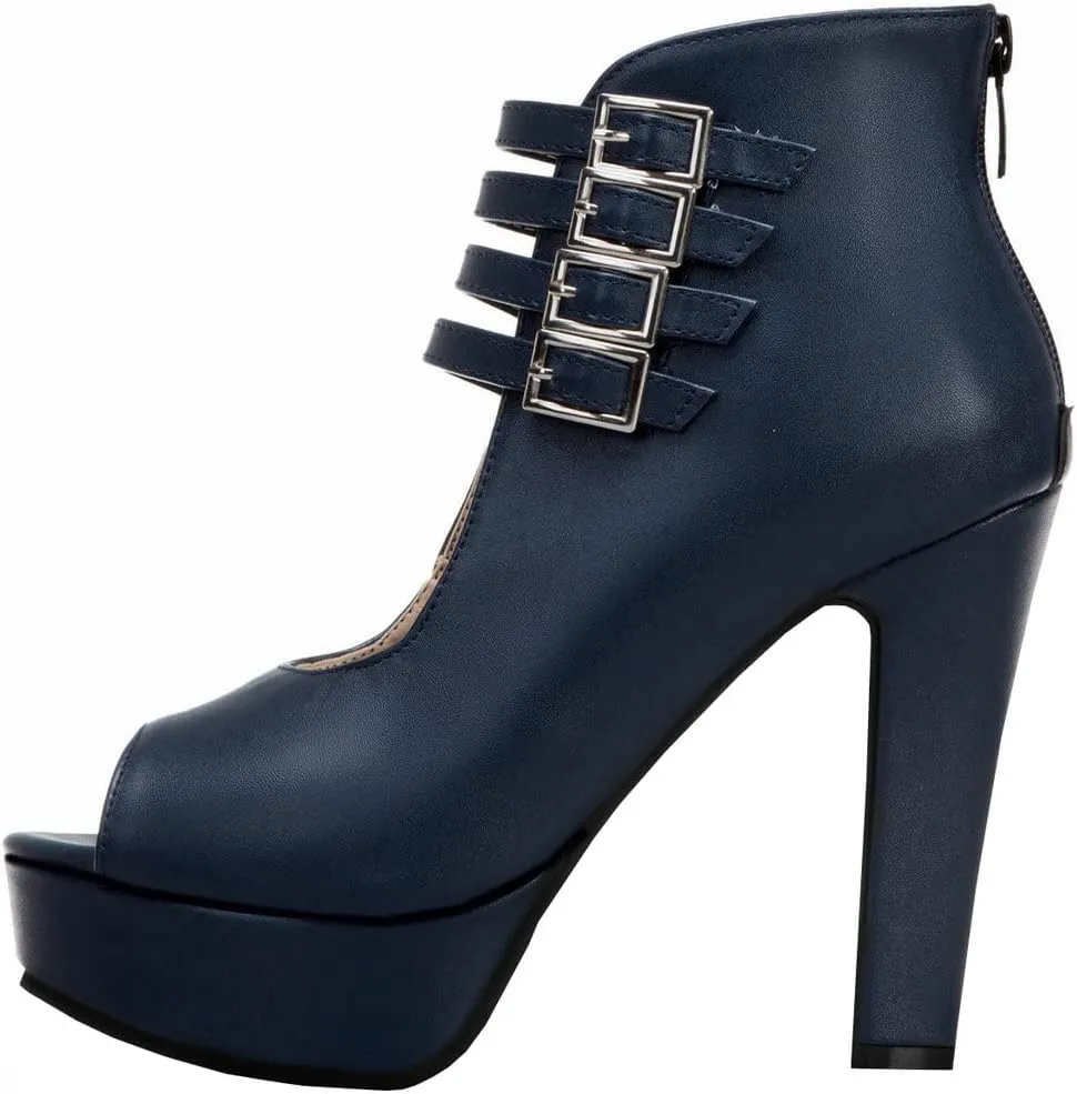 BEAUPAS Women's Peep Toe Platform Chunky Heel Ankle Booties High Heel Ankle Strap Buckle Ankle Boots Block Heel Gladiator Sandals