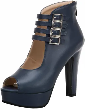 BEAUPAS Women's Peep Toe Platform Chunky Heel Ankle Booties High Heel Ankle Strap Buckle Ankle Boots Block Heel Gladiator Sandals