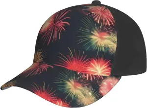 Beautiful Fireworks Print Baseball Cap for Men and Women – Curved Brim, Perfect for Outdoor, Sports, Travel, and Four Seasons Black