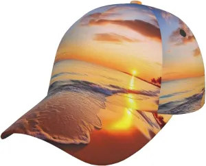 Beautiful Tropical Sunrise on The Beach Baseball Caps for Men Women Low Profile Golf Dad Hat Adjustable Snapback Hat Washed Ball Cap Black