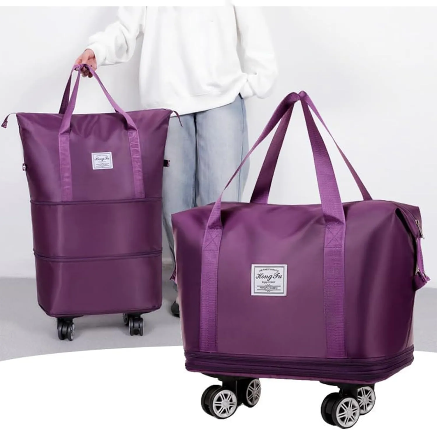Beente Travel Bag with Wheels - 2025 New Large Capacity Travel Bag - Universal Wheel Removable, Expandable and Foldable (Light Blue,one size)