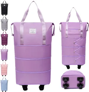 Beente Travel Bag with Wheels, Large Capacity Travel Bag, Waterproof ＆ Thickened Three-Layer Silent Disassembly Wheel (Light Purple)