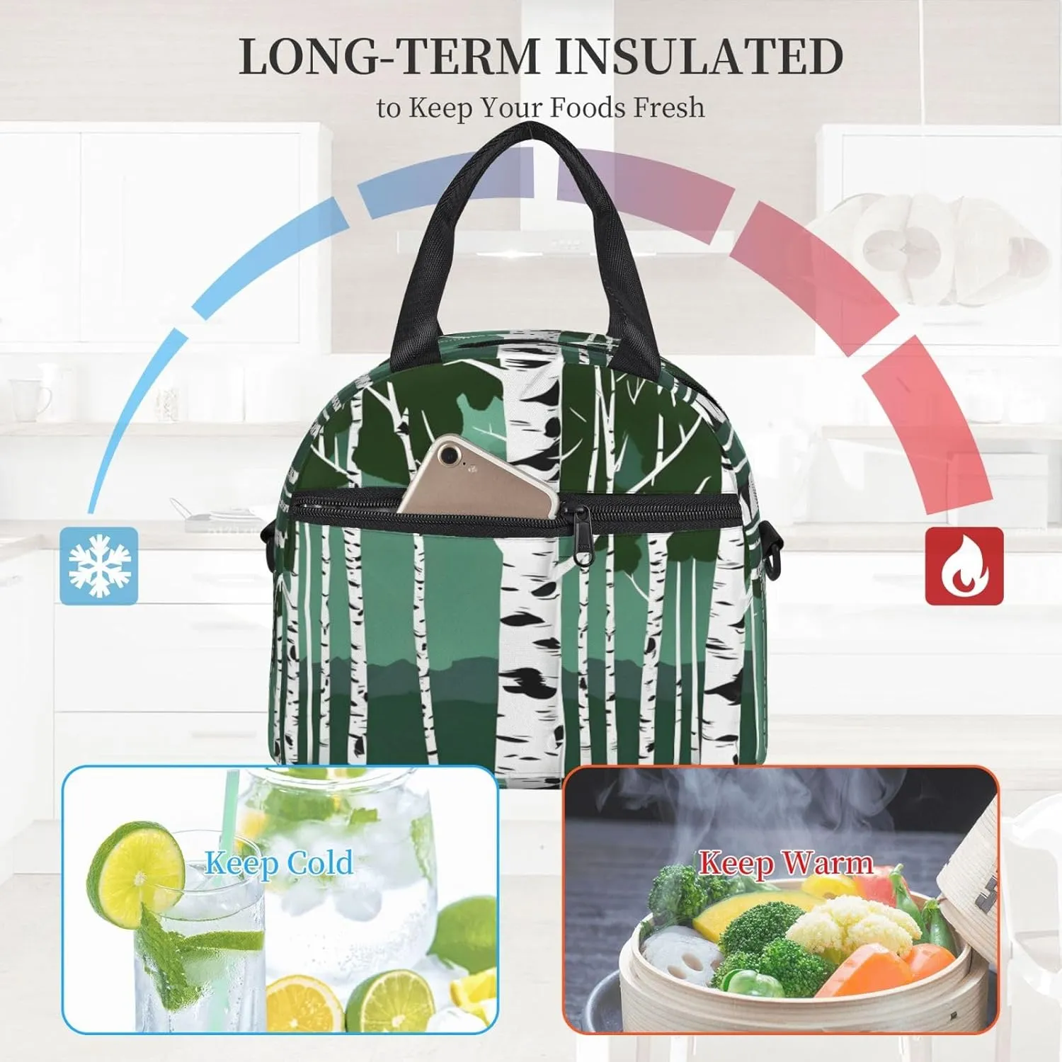 Birch Trees Insulated Lunch Bag Lunch Box For Women Men Reusable Tote For Office Gym Outings