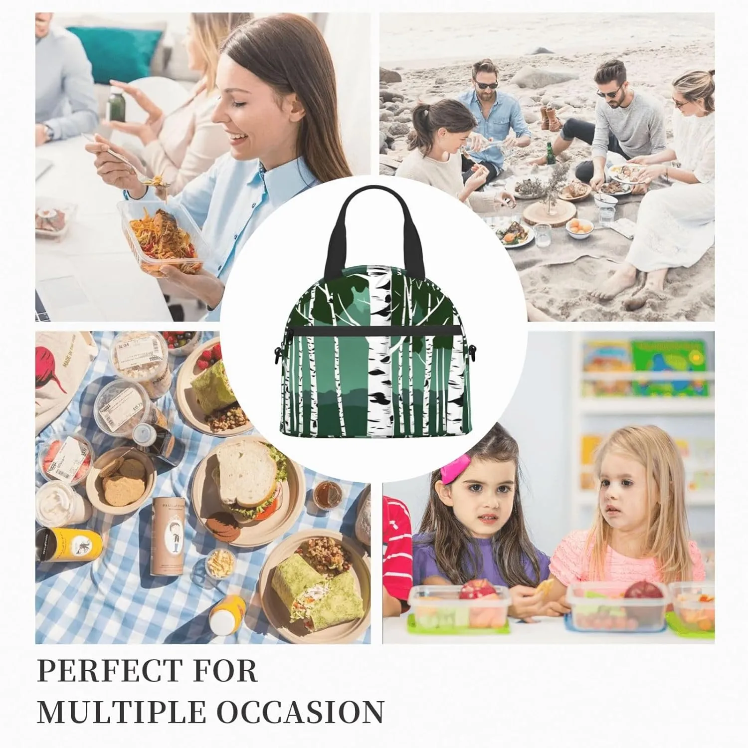 Birch Trees Insulated Lunch Bag Lunch Box For Women Men Reusable Tote For Office Gym Outings