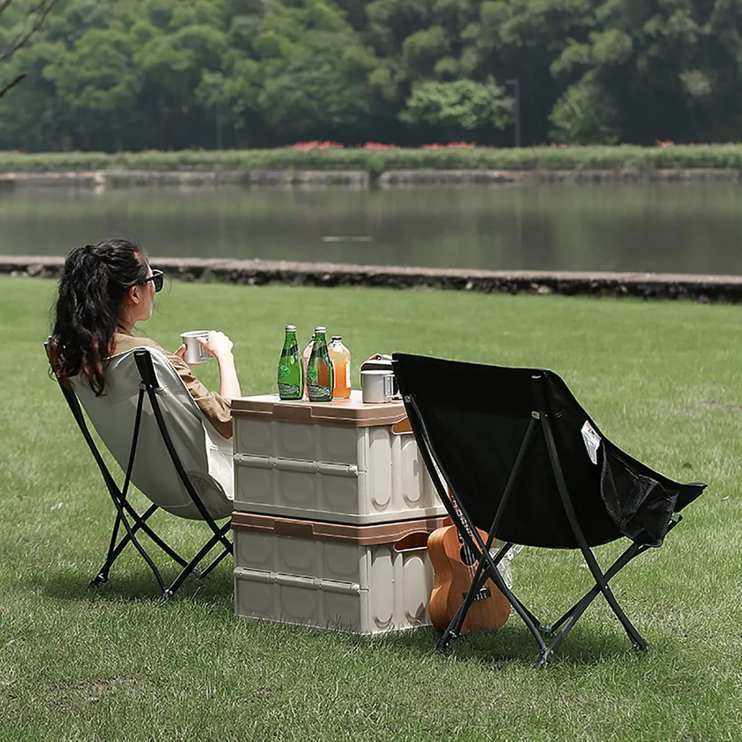 BK&MF Outdoor Folding Camping Chair,Portable Lightweight Reclining Lounge Chair Chair Beach Camp Chair with Cup Holder for Storage and Travel,B,60x40x75cm(24x16x30inch)