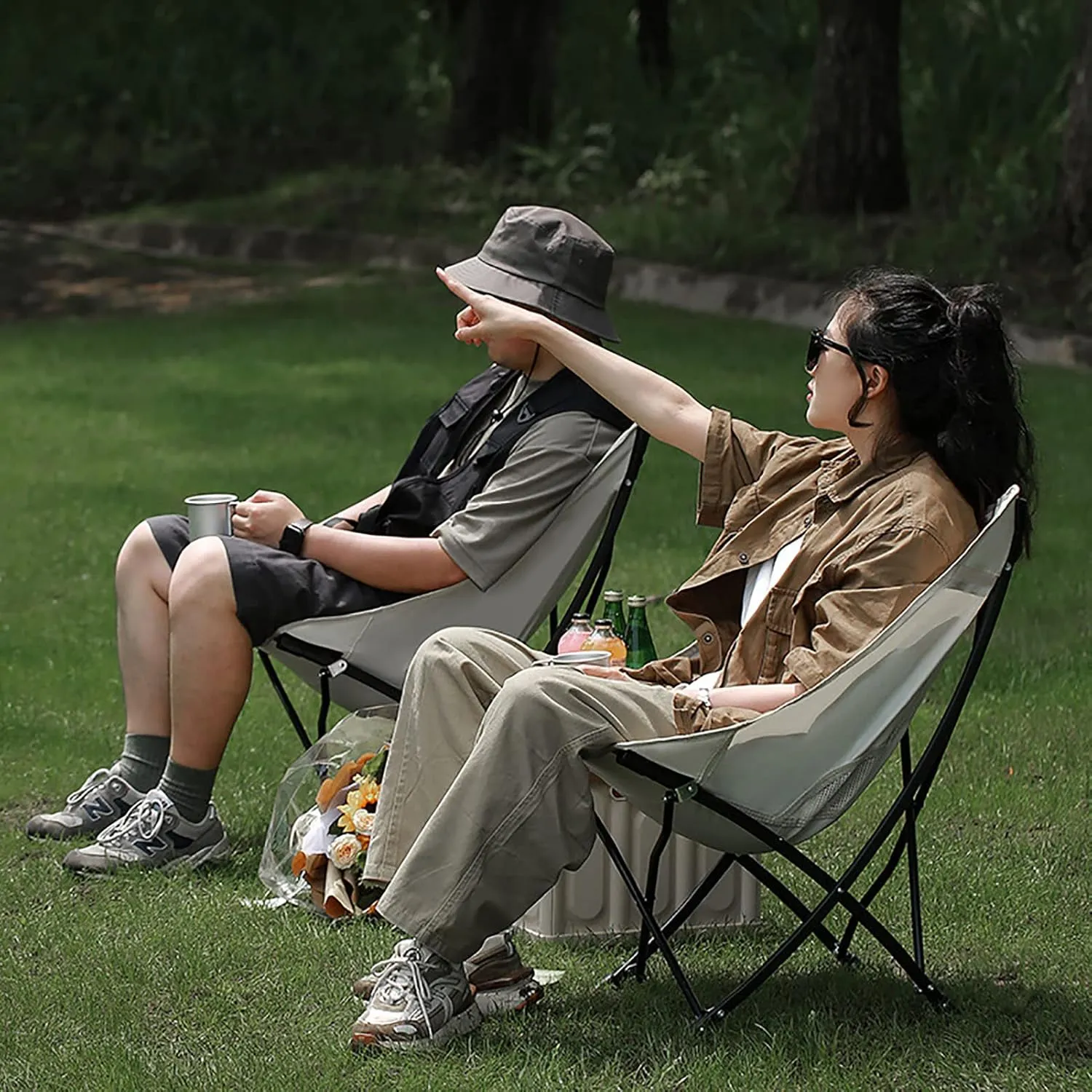 BK&MF Outdoor Folding Camping Chair,Portable Lightweight Reclining Lounge Chair Chair Beach Camp Chair with Cup Holder for Storage and Travel,C,60x40x75cm(24x16x30inch)
