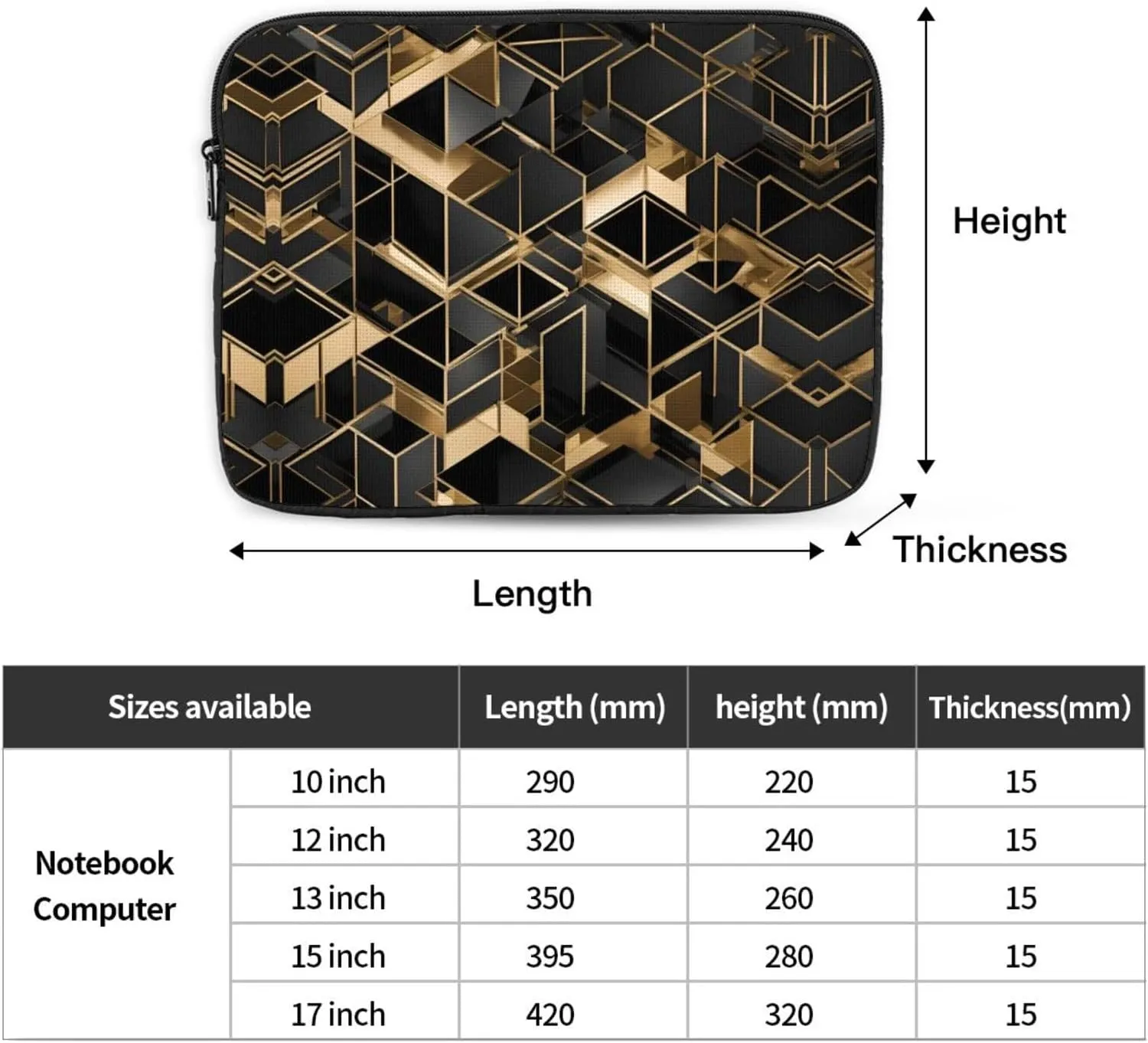 Black and Gold Plaid 2 Pattern Shockproof Portable Laptop 13 inch Sleeve Bag for Men and Women - Ideal for Business Travel, School, and Daily Use