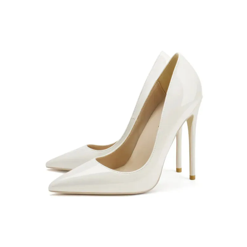 Black high heels patent leather pointed sexy wedding shoes