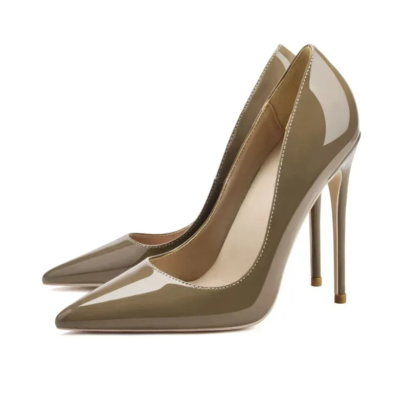 Black high heels patent leather pointed sexy wedding shoes