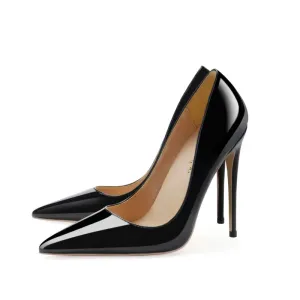 Black high heels patent leather pointed sexy wedding shoes