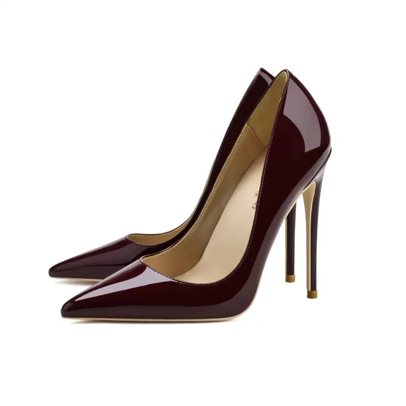 Black high heels patent leather pointed sexy wedding shoes