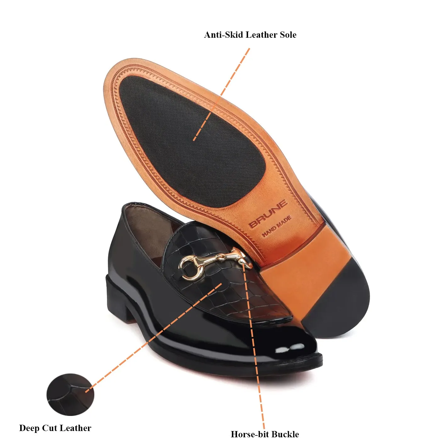 Black Patent Leather Loafer with Deep Cut Design at Vamp