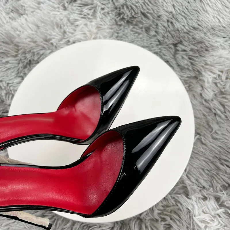 Black Patent Leather Women Ankle Strap Stiletto Pumps