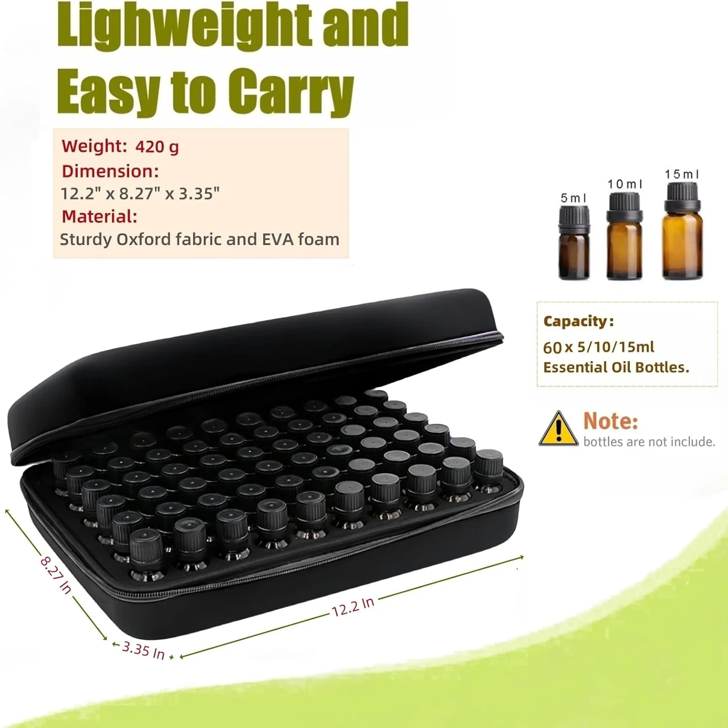 BLIRITEL 60 Bottles EVA Essential Oils Organizer, Hard Shell Essential Oil Storage Carrying Case, Essential Oils Holder Traveling Bag with Foam Insert, Holds 5ml,10ml,15ml Essential Oils (Black)