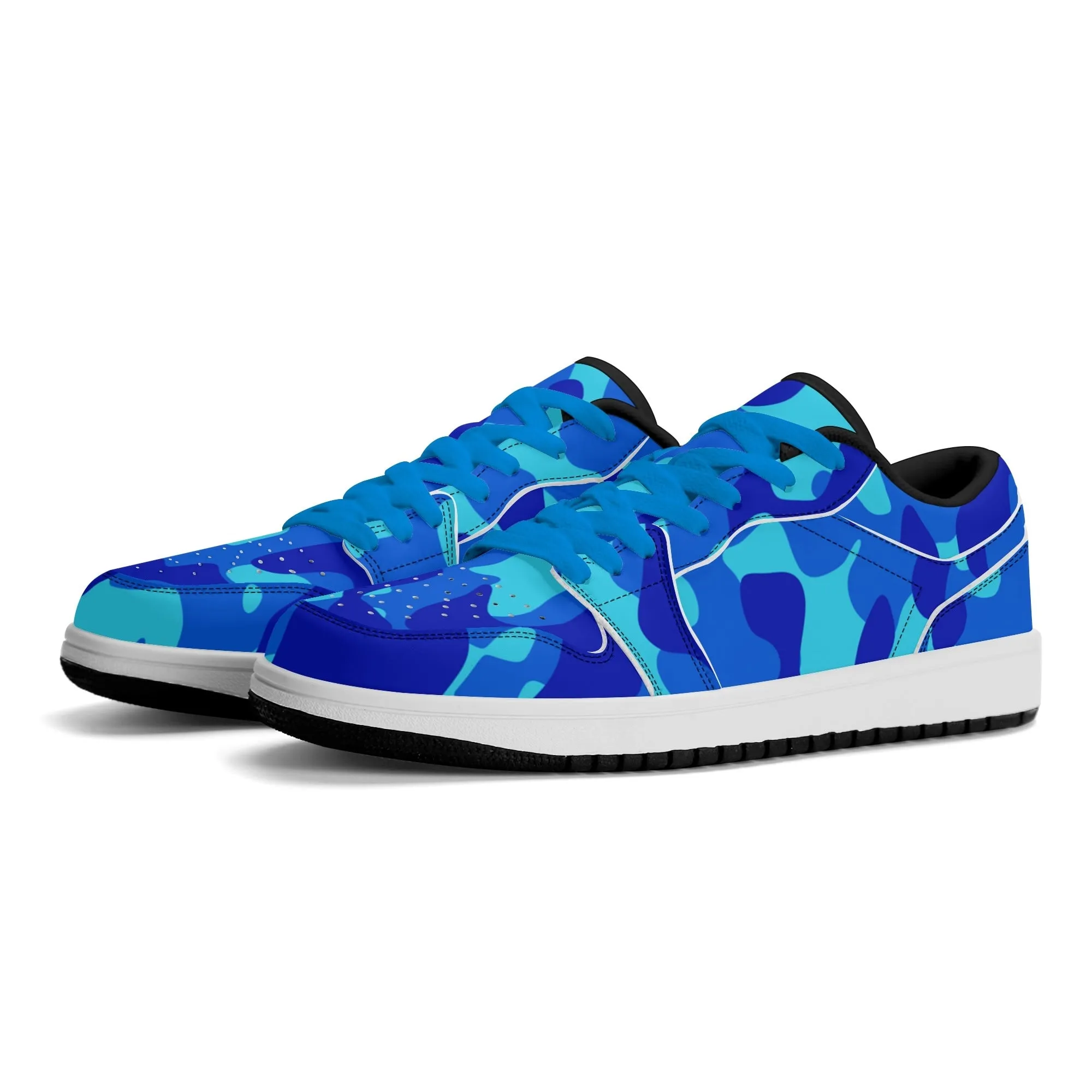 Blue Camouflage Low Top Leder Sneaker für Damen