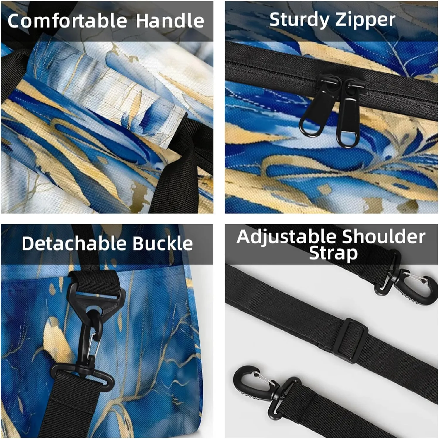 Blue Gold Leave Small Gym Bag 18 inch Carry On Duffel Bag for Weekender Travel Sports Workout Yoga Gymnastics Dance Ballet