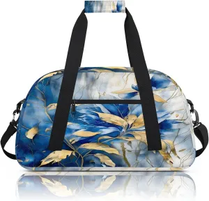 Blue Gold Leave Small Gym Bag 18 inch Carry On Duffel Bag for Weekender Travel Sports Workout Yoga Gymnastics Dance Ballet