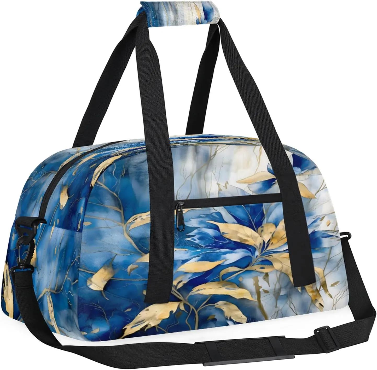 Blue Gold Leave Small Gym Bag 18 inch Carry On Duffel Bag for Weekender Travel Sports Workout Yoga Gymnastics Dance Ballet