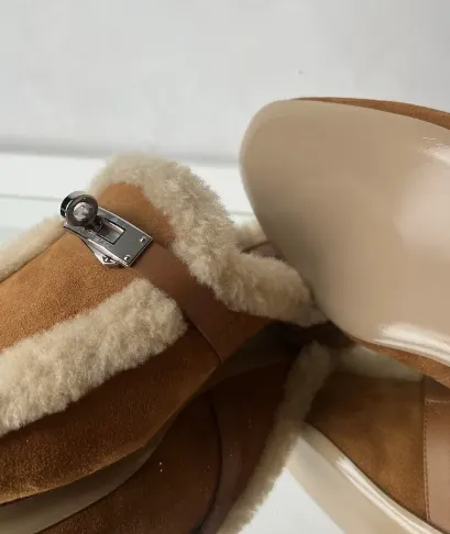 BNIB Hermes Oz Mule Shearling Naturel Suede/calfskin Palladium Hardware Size 38