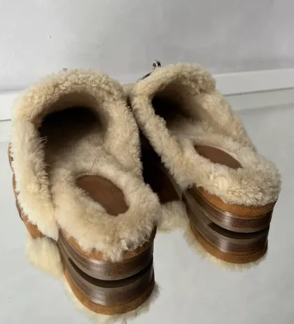 BNIB Hermes Oz Mule Shearling Naturel Suede/calfskin Palladium Hardware Size 38