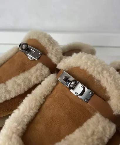 BNIB Hermes Oz Mule Shearling Naturel Suede/calfskin Palladium Hardware Size 38