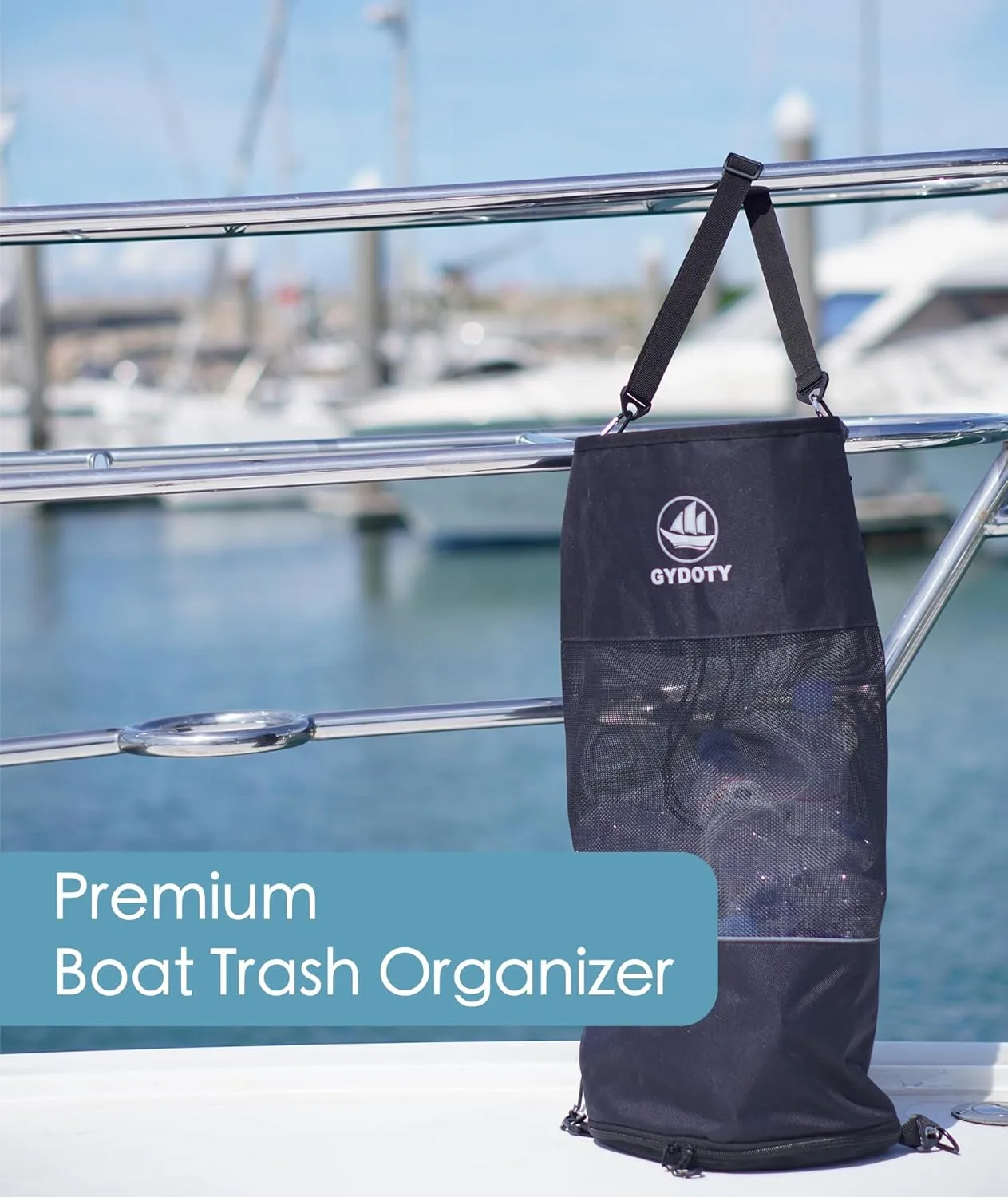 Boat Trash Bag Can - Boat Accessories Boat Owner Gifts for Men Boating Must Haves Reusable Mesh Boat Garbage Container(Black,YKK Short Zipper)