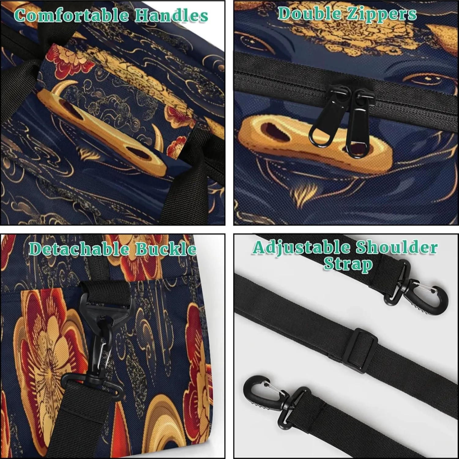 Boho Small Gym Bag for Women Men, Bull Cow Travel Duffle Bag Workout Dance Tote Bag Carry On Overnight Weekender Bag