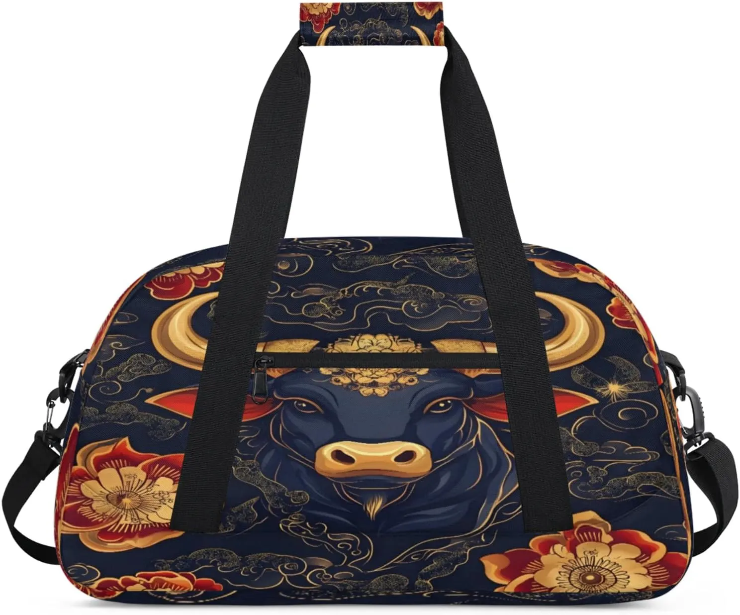 Boho Small Gym Bag for Women Men, Bull Cow Travel Duffle Bag Workout Dance Tote Bag Carry On Overnight Weekender Bag