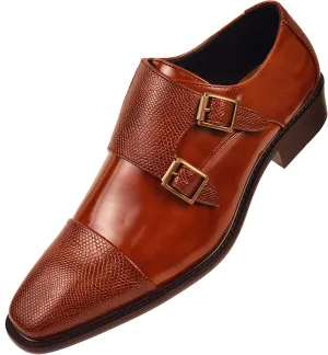 Bolano Bancroft Men's Monk Strap Dress Shoes - Slip on Dress Shoes for Men with Embossed Cap Toe - Designer Formal Shoes with Double Monk Strap