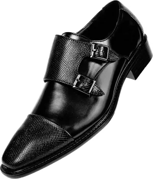 Bolano Bancroft Men's Monk Strap Dress Shoes - Slip on Dress Shoes for Men with Embossed Cap Toe - Designer Formal Shoes with Double Monk Strap