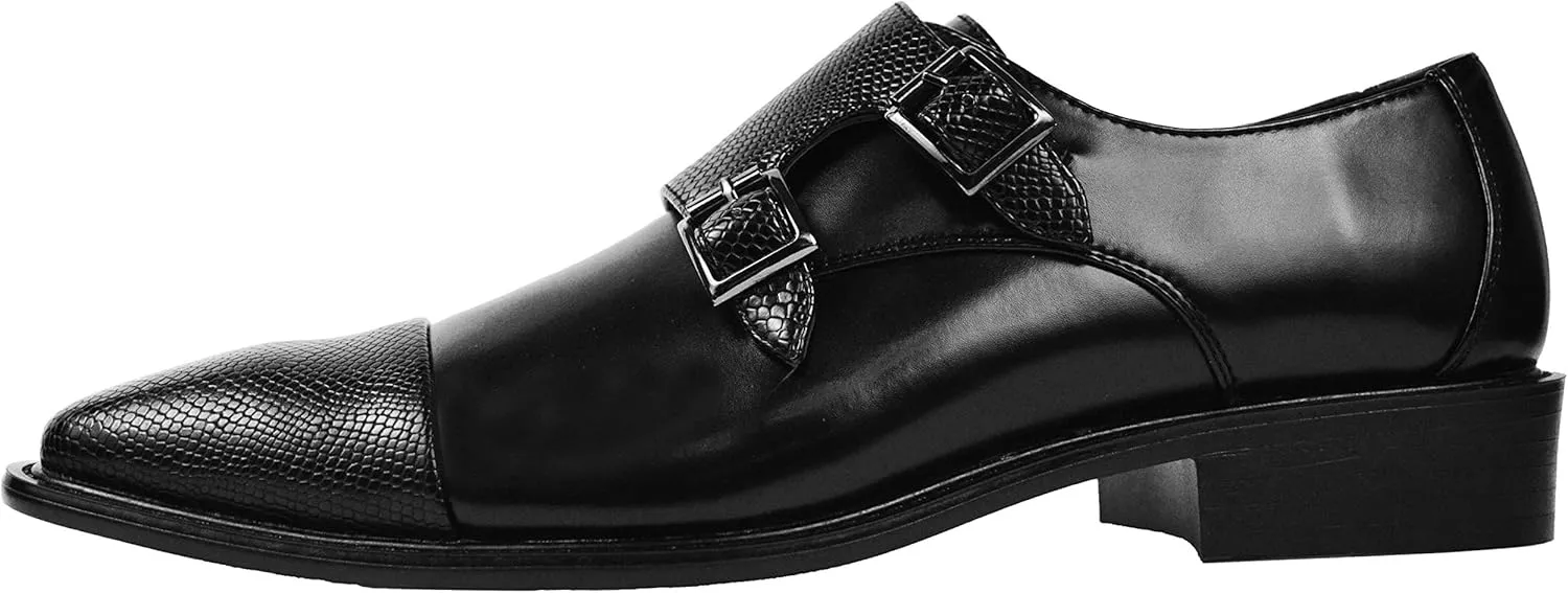 Bolano Bancroft Men's Monk Strap Dress Shoes - Slip on Dress Shoes for Men with Embossed Cap Toe - Designer Formal Shoes with Double Monk Strap