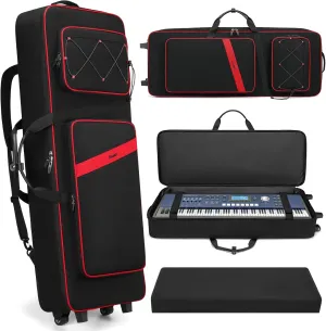 BOSSTIN 61 Key Keyboard Case with Wheels, Size: 43.5"x 6.5"x 16", Waterproof Padded Rolling Gig Bag Keyboard Piano Case for 61 Key Piano Keyboard