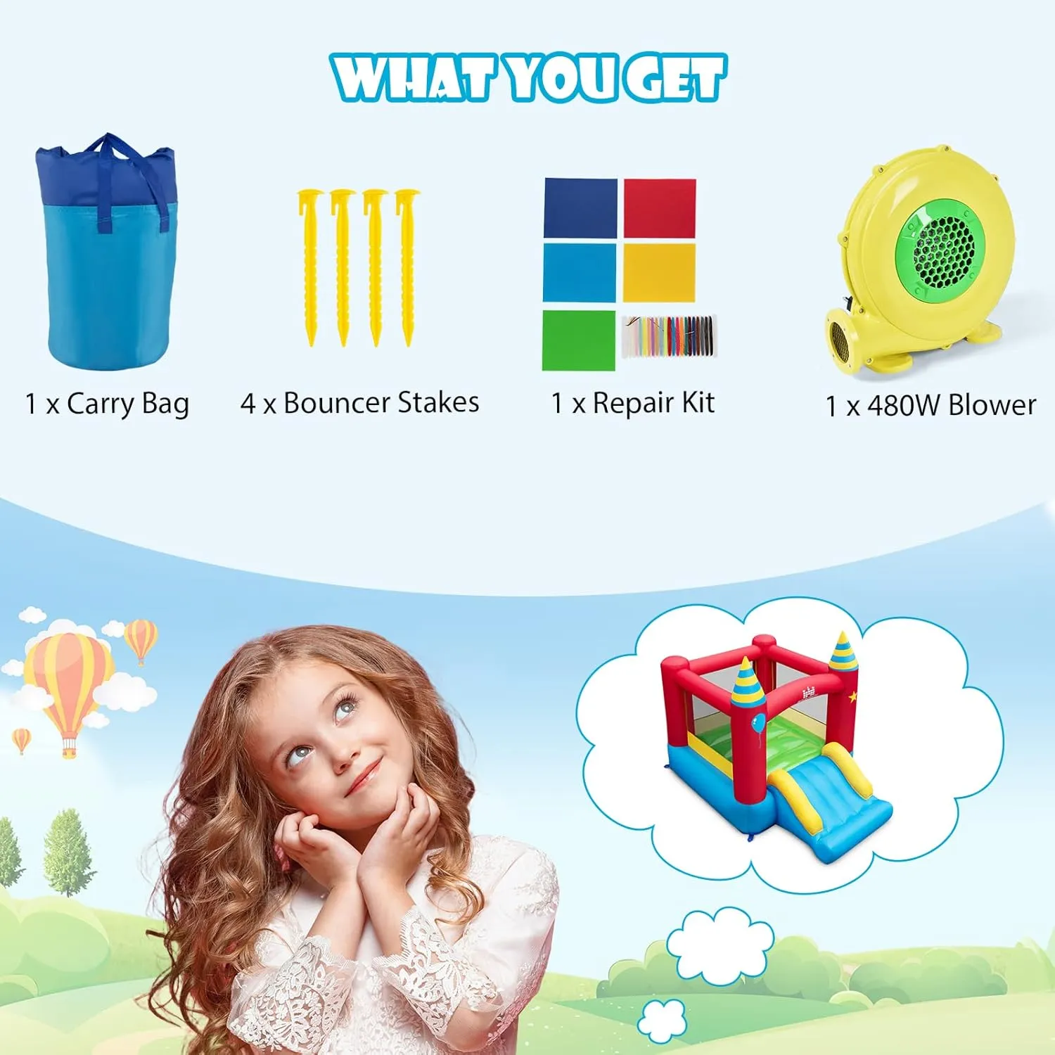 BOUNTECH Inflatable Bounce House, Bouncy House for Kids 3-10 Indoor Outdoor Family with Large Jumping Area, Slide, 480w Blower, Mini Bounce House for Toddler Boys Girls Birthday Backyard Party Gifts