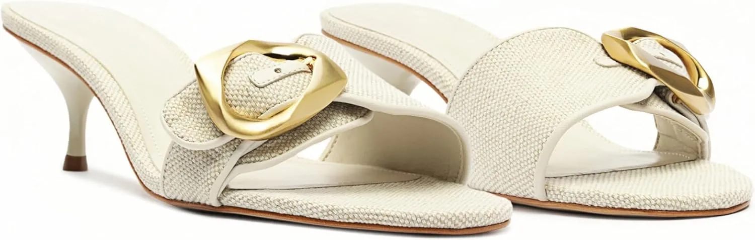 Buckle Slide Heeled Sandals for Women with 2.25 Inch Stiletto Heel