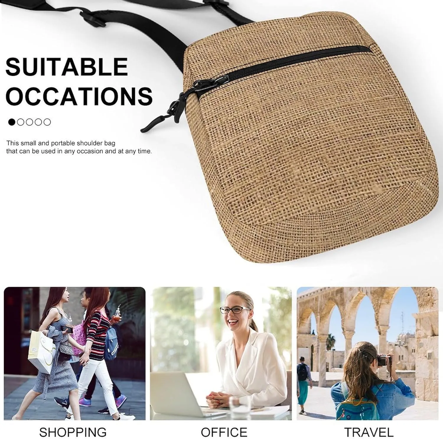 Burlap Detachable Shoulder Strap Small Shoulder Bag Unisex