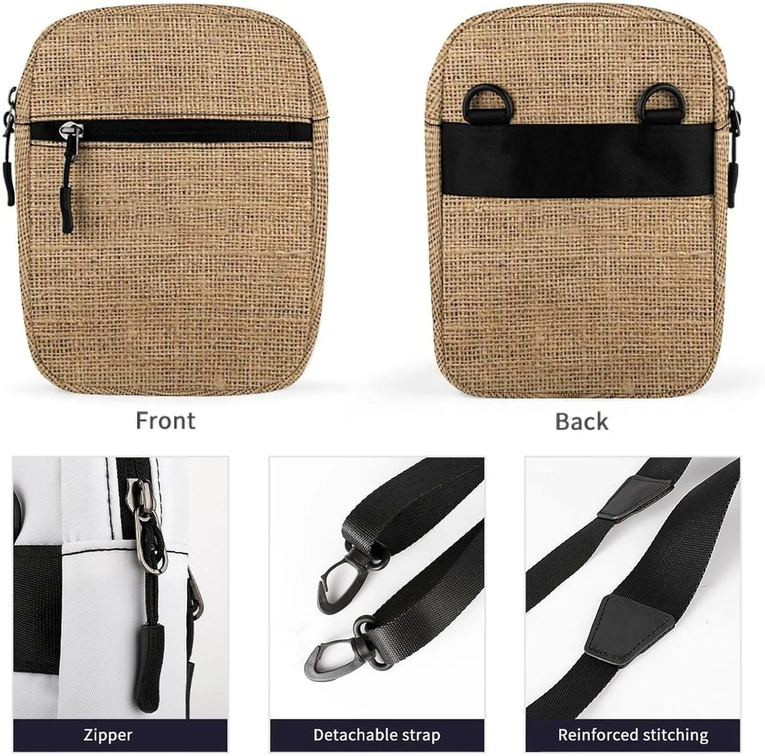 Burlap Detachable Shoulder Strap Small Shoulder Bag Unisex