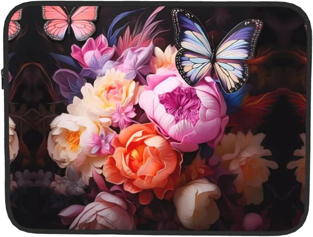 Butterflies and Fresh Bush Pattern Shockproof Portable Laptop 15 inch Sleeve Bag for Men and Women - Ideal for Business Travel, School, and Daily Use