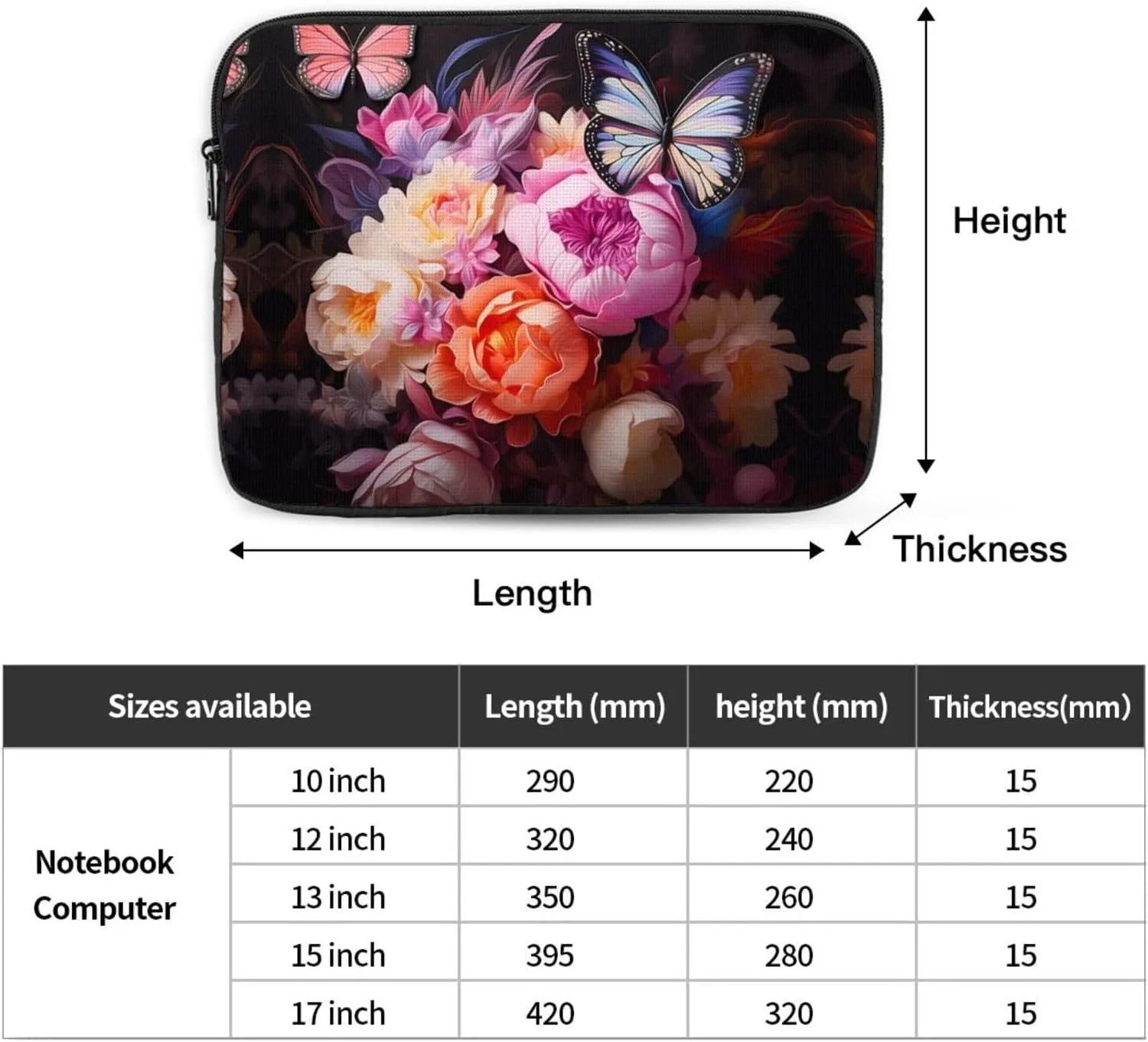 Butterflies and Fresh Bush Pattern Shockproof Portable Laptop 15 inch Sleeve Bag for Men and Women - Ideal for Business Travel, School, and Daily Use