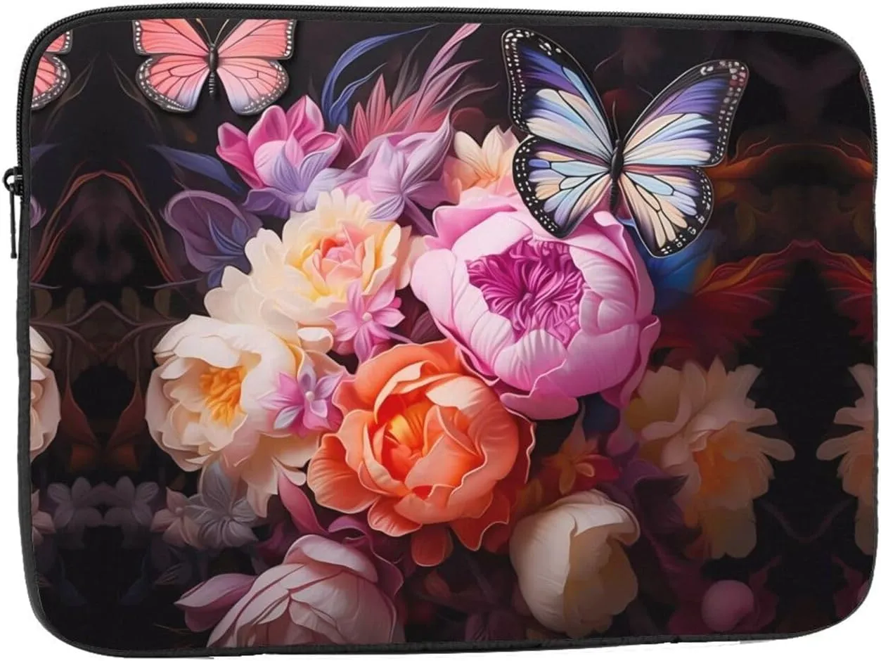 Butterflies and Fresh Bush Pattern Shockproof Portable Laptop 15 inch Sleeve Bag for Men and Women - Ideal for Business Travel, School, and Daily Use
