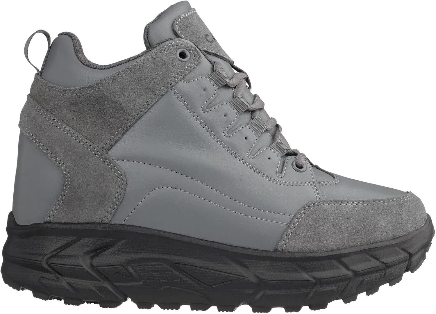 CALTO Men's Invisible Height Increasing Elevator Shoes - Grey Lace-up High-Top Hiking Style Sneaker Boots - 4 Inches Taller - S22799 - Size 12 D(M) US