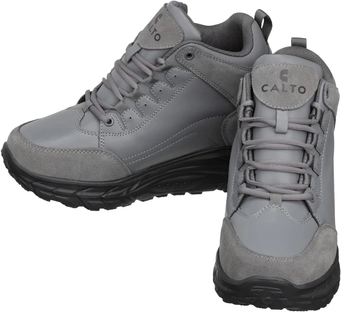 CALTO Men's Invisible Height Increasing Elevator Shoes - Grey Lace-up High-Top Hiking Style Sneaker Boots - 4 Inches Taller - S22799 - Size 12 D(M) US