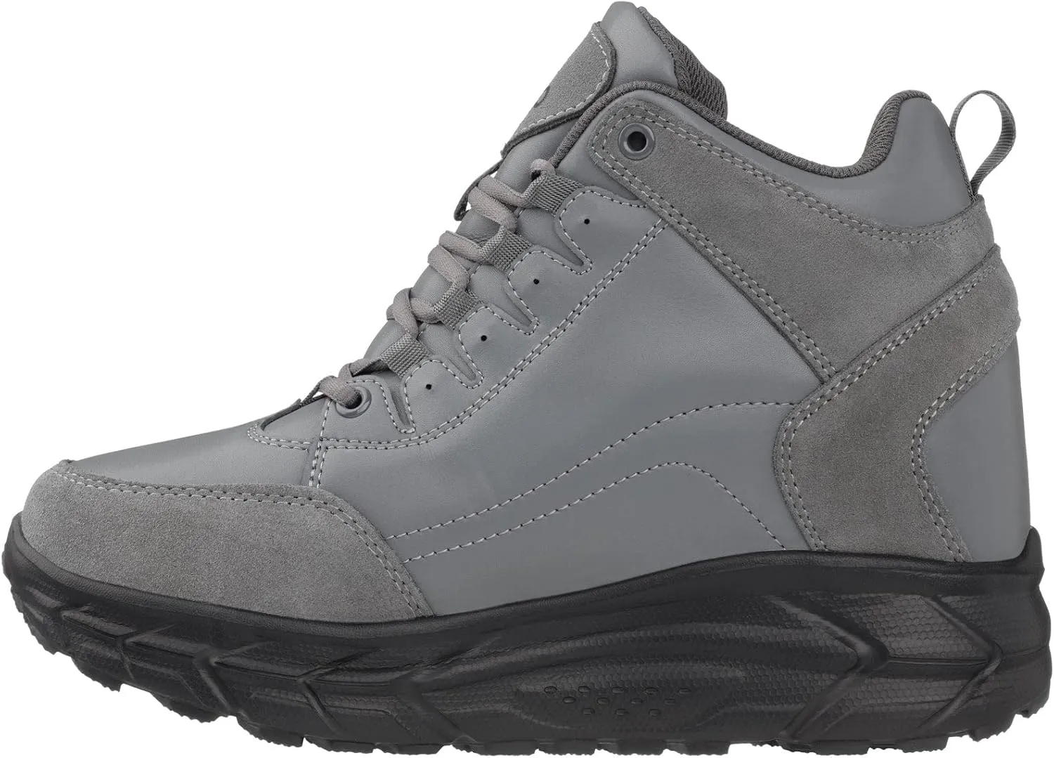 CALTO Men's Invisible Height Increasing Elevator Shoes - Grey Lace-up High-Top Hiking Style Sneaker Boots - 4 Inches Taller - S22799 - Size 12 D(M) US