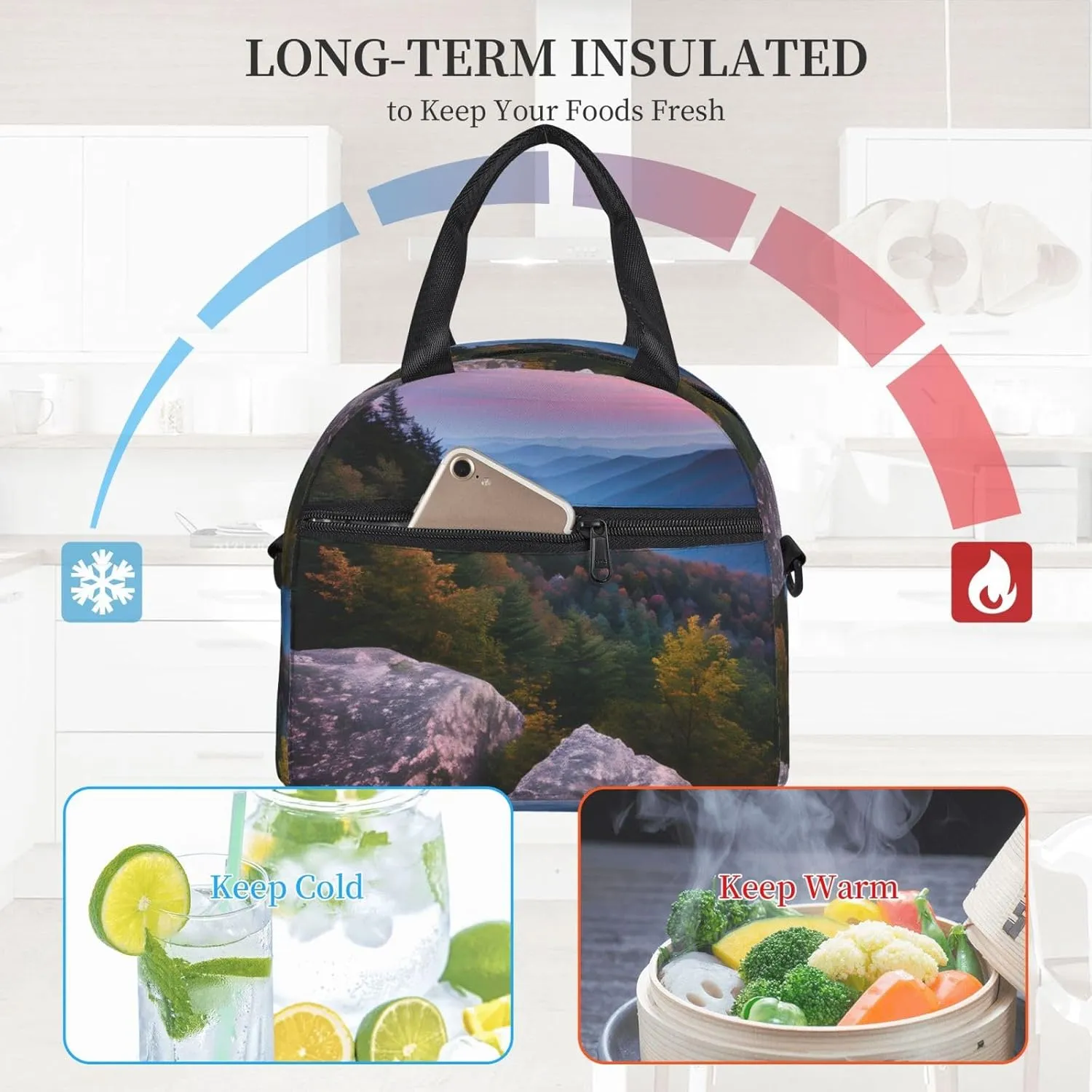 Canadian Smokey Mountain Cliff Lunch Bag Lunch Box Reusable Insulated For Adults For Work Travel Women Men