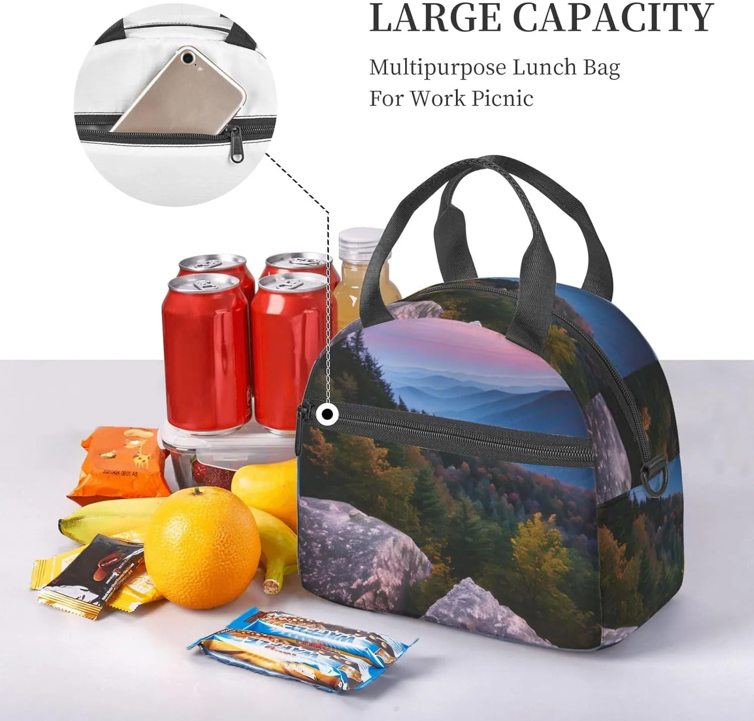 Canadian Smokey Mountain Cliff Lunch Bag Lunch Box Reusable Insulated For Adults For Work Travel Women Men