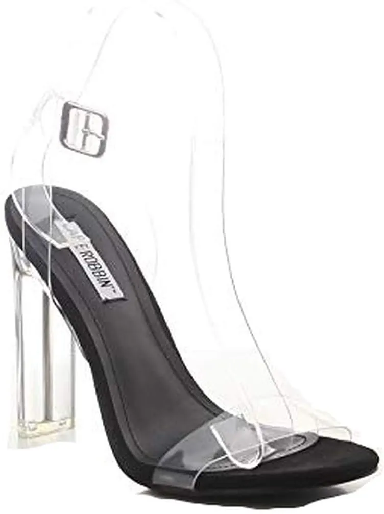 Cape Robbin Clear Chunky Block High Heels for Women, Transparent Strappy Open Toe Shoes Heels for Women